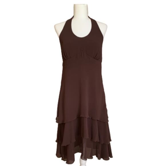Componix Dress Petite Brown Tiered Halter Chiffon Dressy Dress Size 12P - Picture 1 of 10